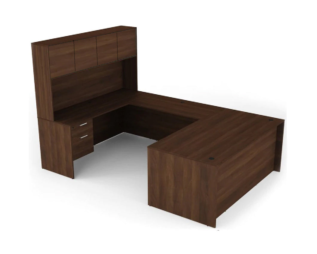 Walnut Executive U-Shape Desk With Hutch