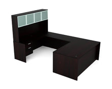 Load image into Gallery viewer, Coffee Executive U-Shaped Desk With Aluminum Door Hutch
