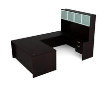 Load image into Gallery viewer, Coffee Executive U-Shaped Desk With Aluminum Door Hutch

