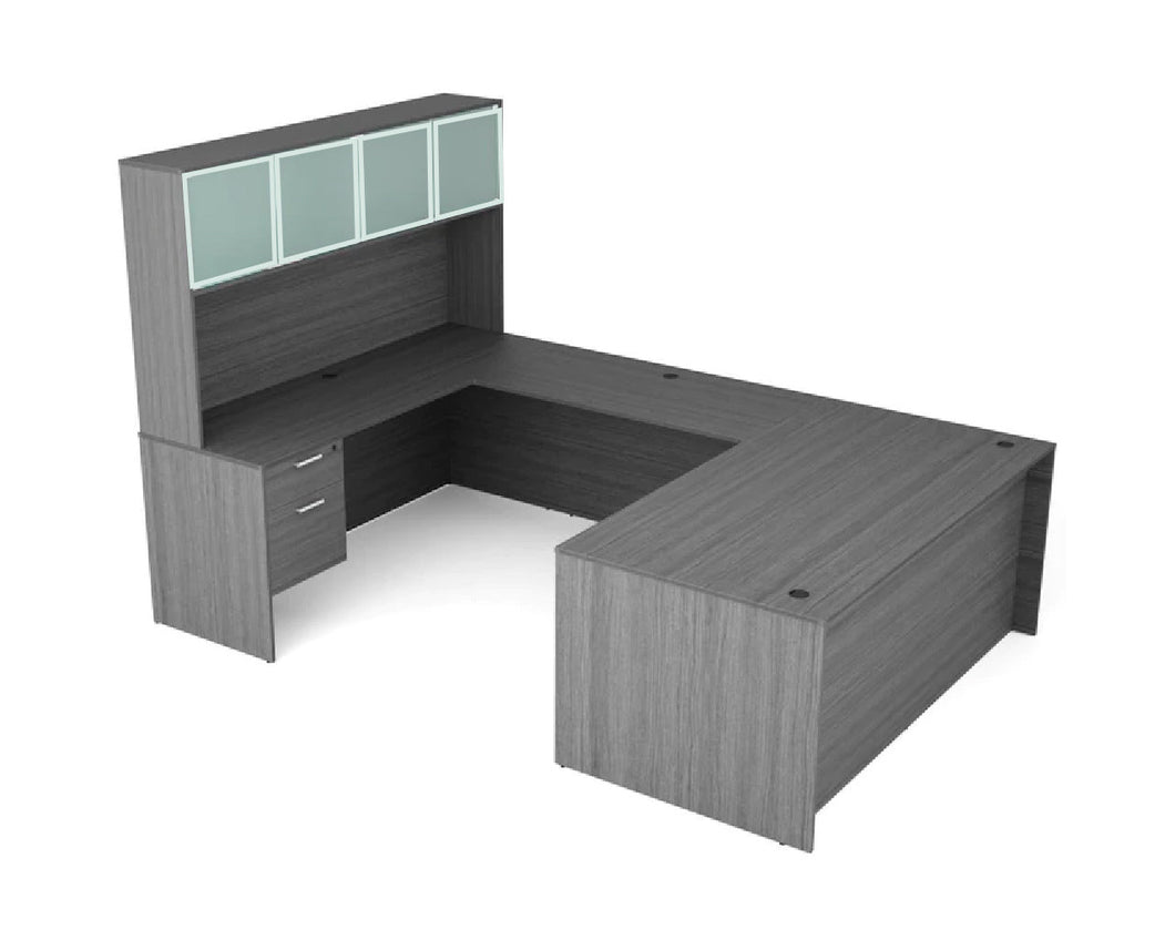 Valley Grey Executive U-Shape Desk With Aluminum Door Hutch